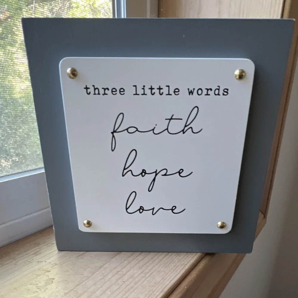 Framed Inspirational Plaque Faith Hope Love Square Wood Gray White Black Decor